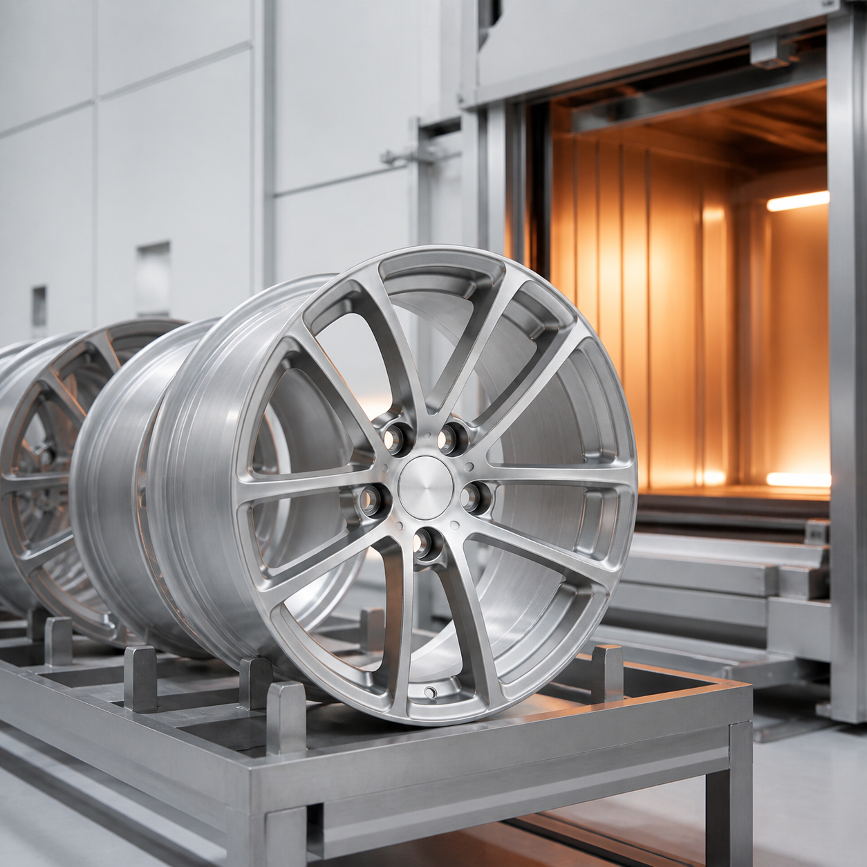 Forged aluminum wheel blanks undergoing controlled heat treatment