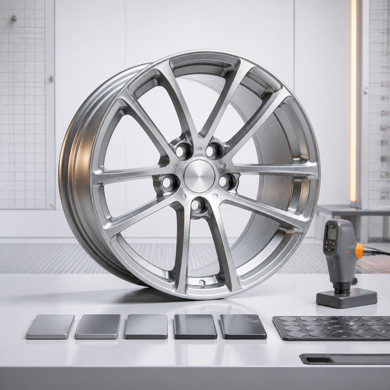 Forged aluminum wheel receiving controlled surface finishing and coating